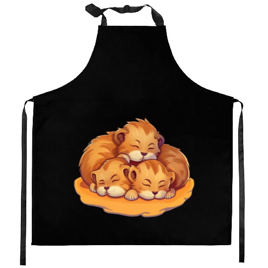Sleeping lion cubs Kitchen Aprons