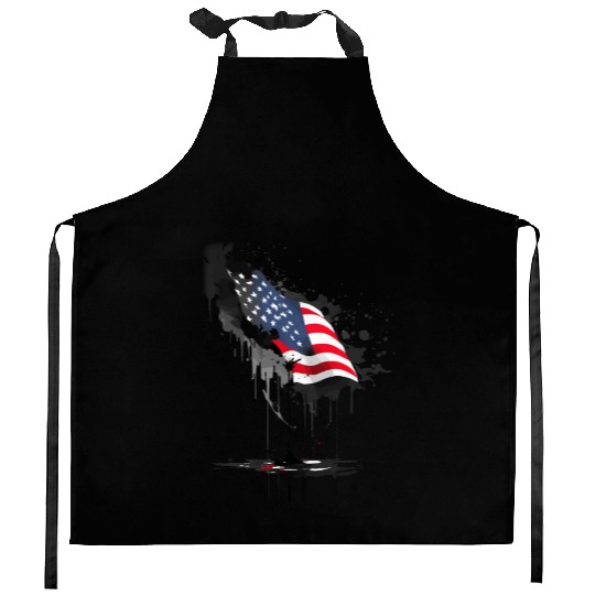 US flag ink drawing Kitchen Aprons