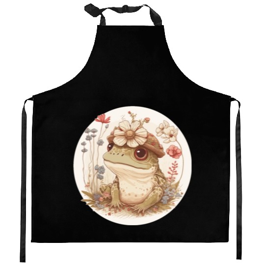 Cottagecore Cute Frog Toad Flower Crown Dark Acade Kitchen Aprons