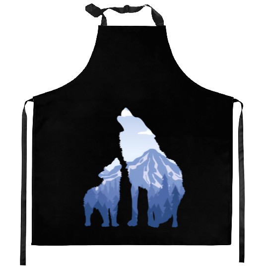 Wolf And Puppy Husky Mountains Nature Hiking Kitchen Aprons