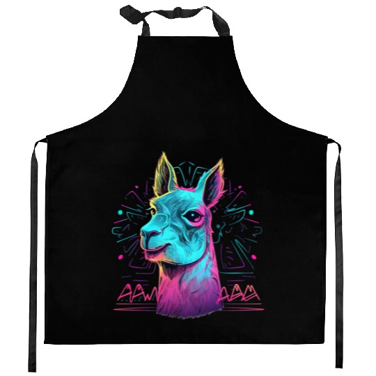 Colorful neon Llama Kitchen Aprons