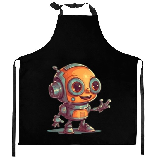 Cute waving robot illustration technology friendly Kitchen Aprons