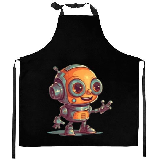 Cute waving robot illustration technology friendly Kitchen Aprons
