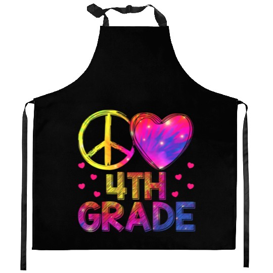 Tie Dye Peace Love 4th Grade Teacher Student Back Kitchen Aprons