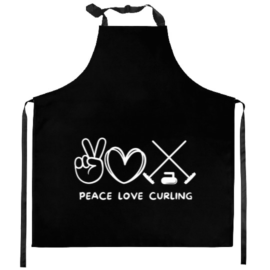 Peace Love Curling Retro Curling Lover Sport Lover Kitchen Aprons