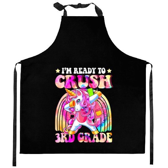 Unicorn 3rd Grade Back To School First Day Tie Dye Kitchen Aprons