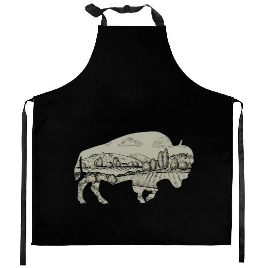 Landscape Buffalo Bison Kitchen Aprons