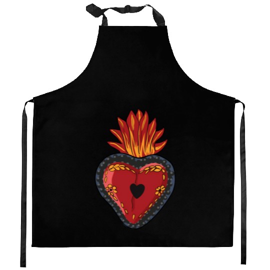 Flaming Sacred Heart Mecan Folk Devotion Symbol Kitchen Aprons