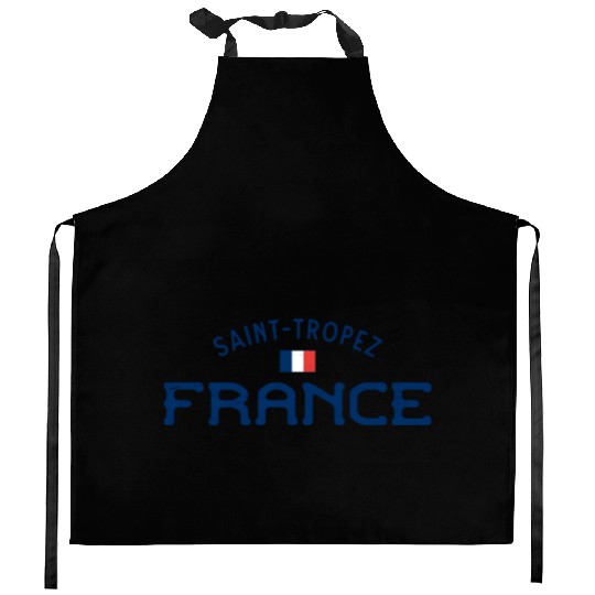 Distressed Saint Tropez France With French Flag Kitchen Aprons