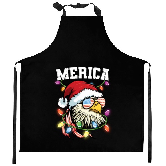 Merica Usa Flag Patriotic Veteran Santa Bald Eagle Kitchen Aprons