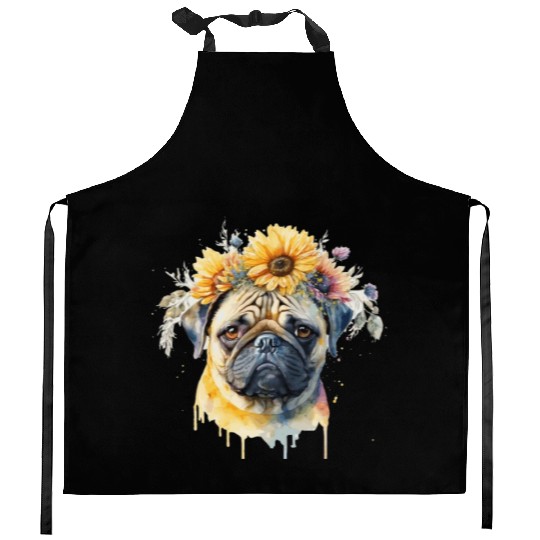Cute Pug Sunflower Dog Breed Pet Puppy Kitchen Aprons