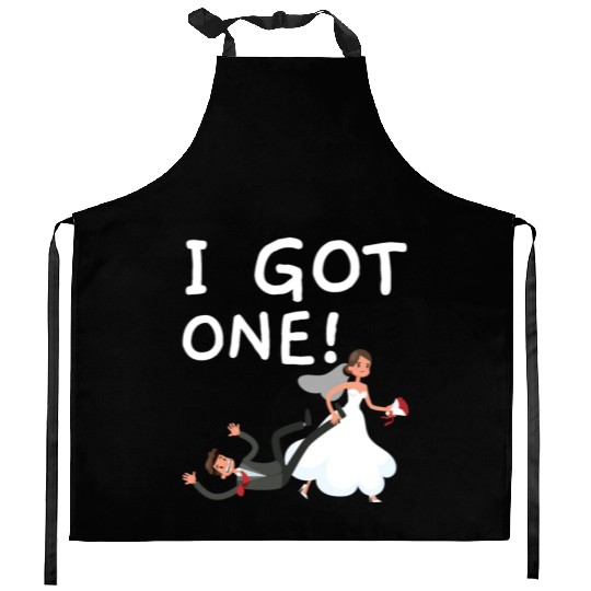 Bride And Groom Wedding Day Marriage Just Married Kitchen Aprons