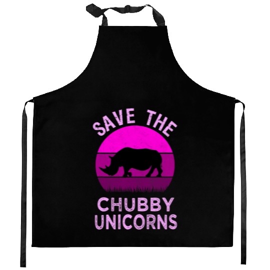 Save The Chubby Unicorns Retro Style Rhino 3 Kitchen Aprons