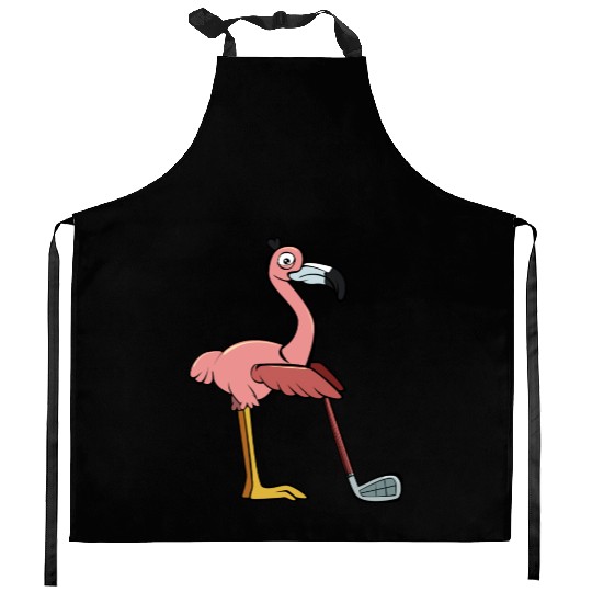 Flamingo Play Golf Pink Funny Animal Playing Golf Kitchen Aprons
