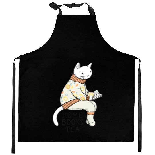 White Cat Having A Great Time At Home Kitchen Aprons