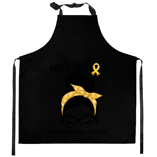 Endometriosis Warrior Messy Bun Yellow Ribbon Kitchen Aprons