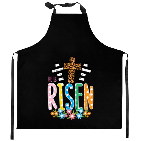 He Is Risen Leopard Cross Easter Jesus Religious Kitchen Aprons