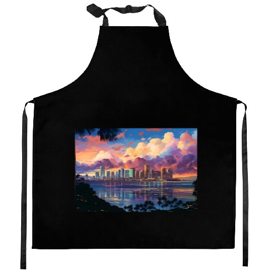 Anime Honolulu A Vibrant Anime Inspired Skyline Kitchen Aprons