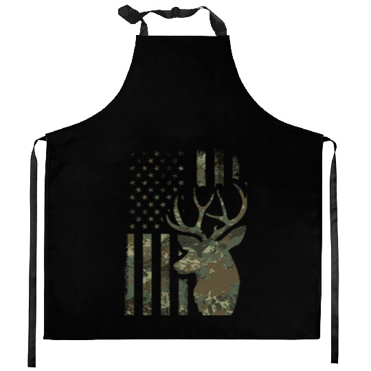 Camo American Flag Buck Hunting For Elk Deer Kitchen Aprons