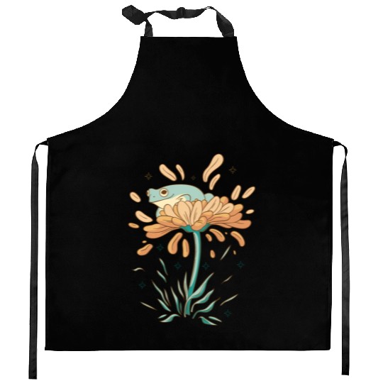 Frog On Flowers Nature Flower Leaves Petals Kitchen Aprons