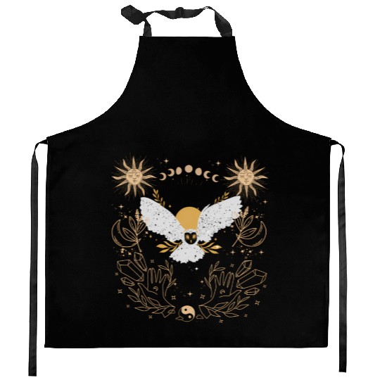 Dark Academia Tarot Card Sun Moon Crystals Owl Kitchen Aprons