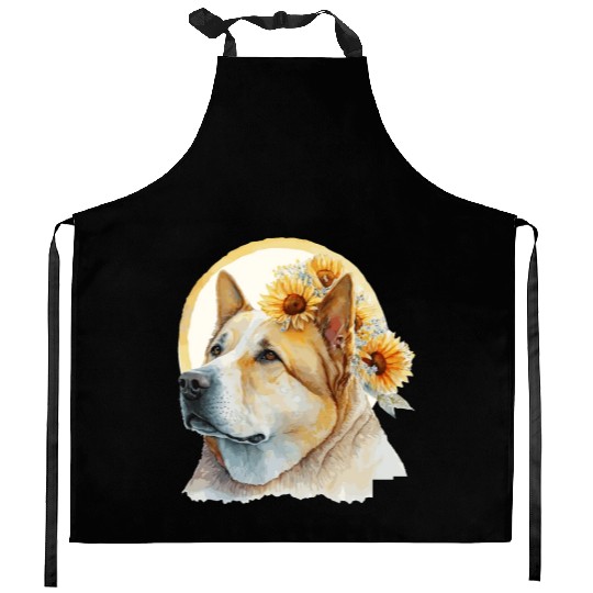 Cute Akita Sunflower Dog Breed Pet Puppy Kitchen Aprons