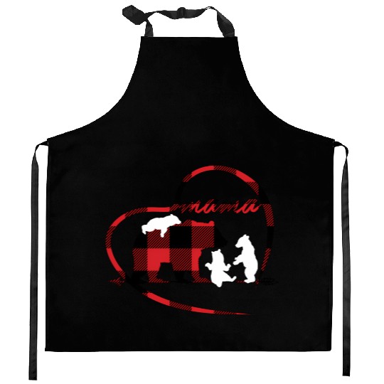 Mama Bear 3 Cubs Red Buffalo Plaid Heart For Mom Kitchen Aprons