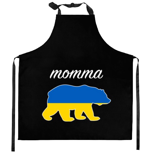 Momma Bear Ukraine Flag Ukrainian Roots Kitchen Aprons