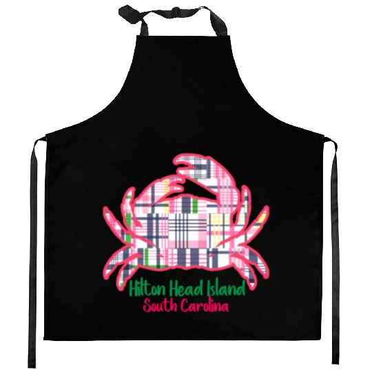Hilton Head Island Preppy Plaid Crab Kitchen Aprons