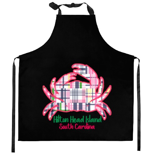 Hilton Head Island Preppy Plaid Crab Kitchen Aprons
