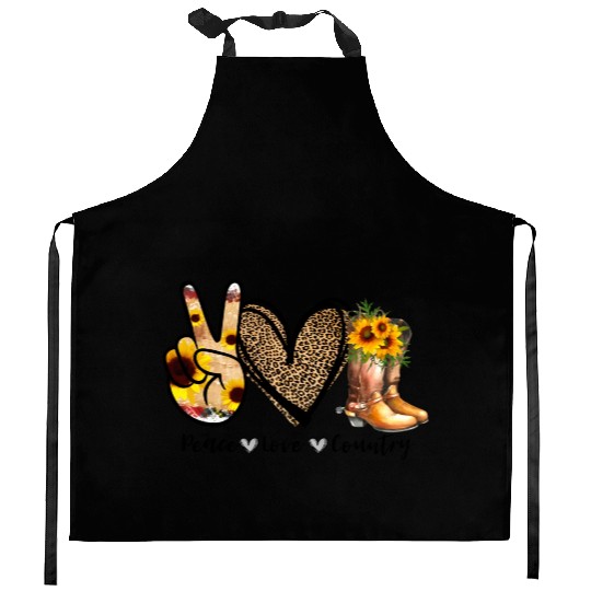 Sunflower Peace Love Country Cowgirl Midwest Boot Kitchen Aprons