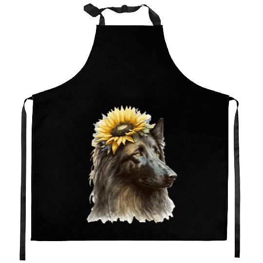 Cute Belgian Sheepdog Sunflower Dog Breed Pet Pupp Kitchen Aprons