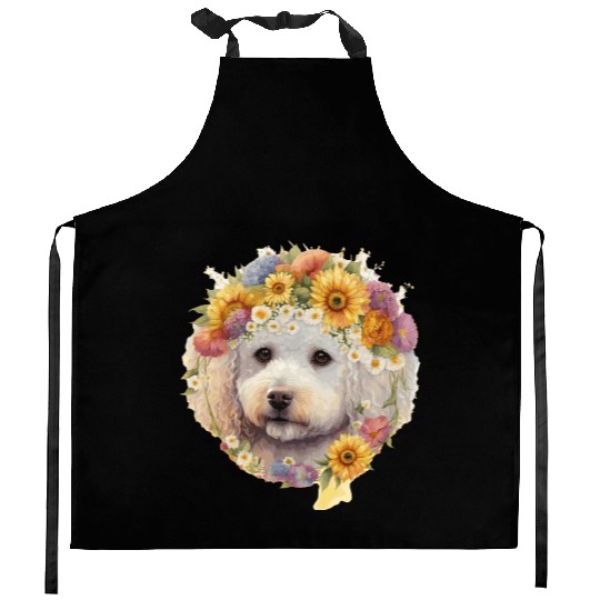 Watercolor Bichon Frise Sunflower Dog Breed Pet Pu Kitchen Aprons