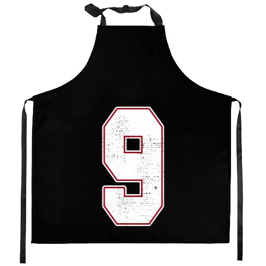 9 Outline Number 9 Varsity Fan Sports Team Black Kitchen Aprons