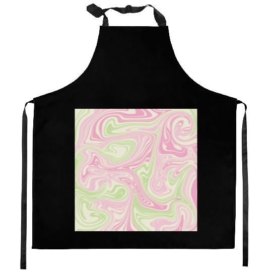 Psychedelic Swirl Green Pink Pattern Kitchen Aprons