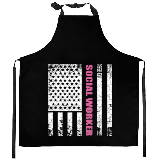Social Worker US Flag USA Stars and Stripes Kitchen Aprons