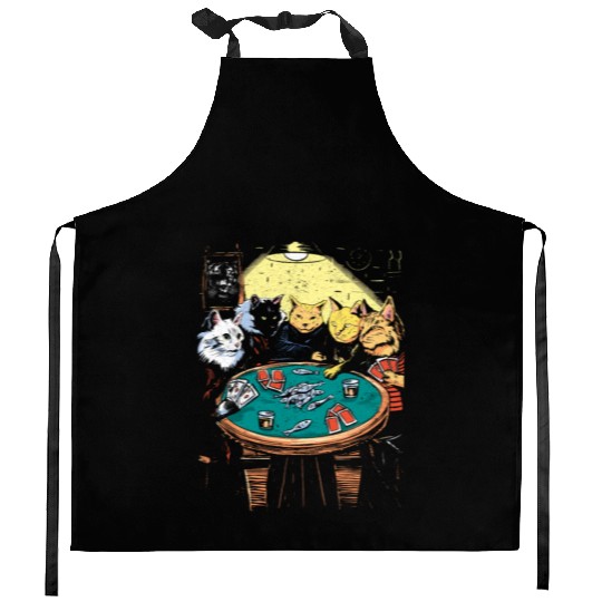 Vintage Cat Gambler Feline Card Game Gambling Cat Kitchen Aprons