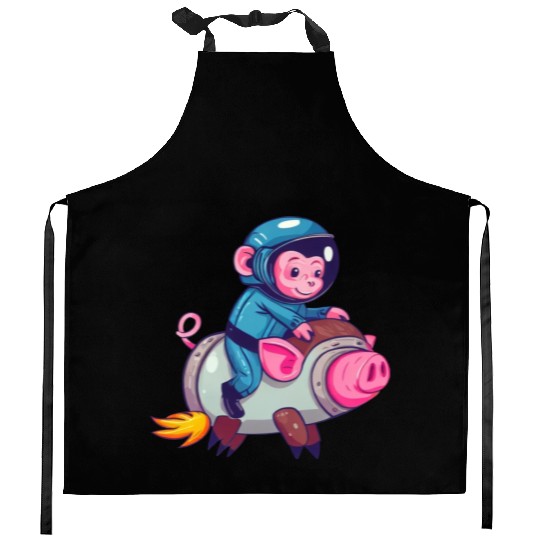 Pig and Monkey as Astronauts Kitchen Aprons