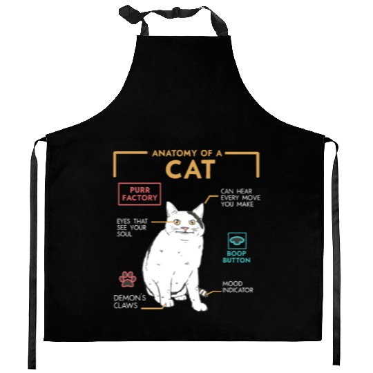 Funny Weird Cat Meme Smiling Anatomy of A Cat Kitchen Aprons