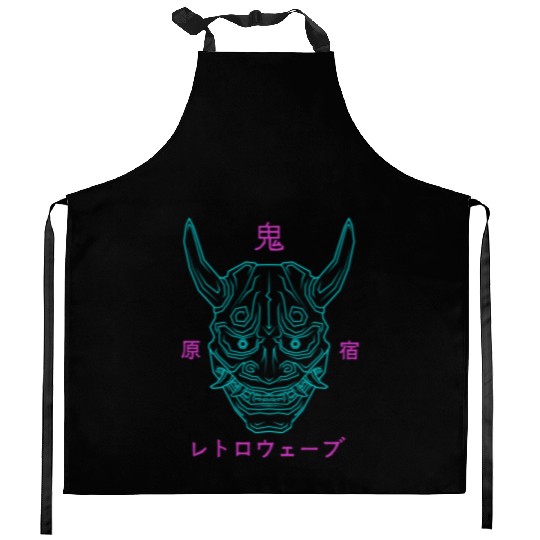 Yokai Oni - Japanese Aesthetic Retrowave Harajuku Kitchen Aprons