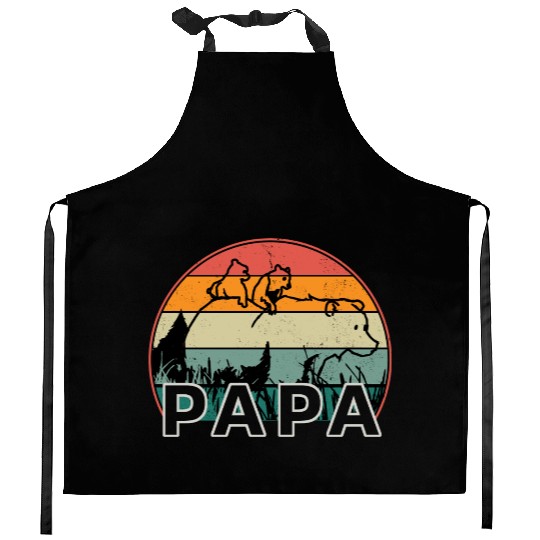Papa Bear With Cubs Retro Grizzly Bear Forest Tree Kitchen Aprons