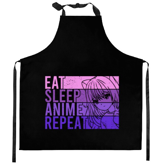 Anime Kitchen Aprons Eat Sleep Anime Repeat Anime