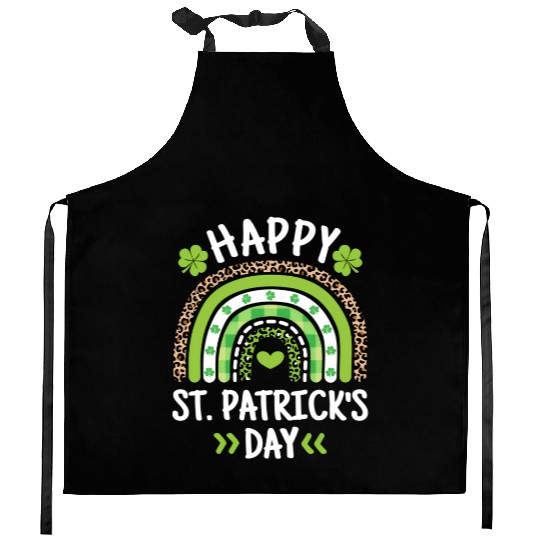 Happy St Patric Day Leopard Print Rainbow Kitchen Aprons