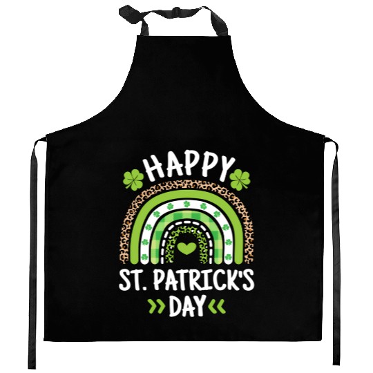 Happy St Patric Day Leopard Print Rainbow Kitchen Aprons