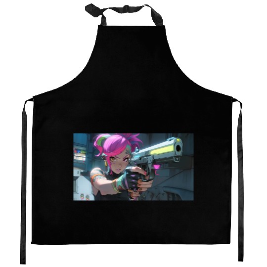 Cyber Sakura: Neon Guardian Kitchen Aprons