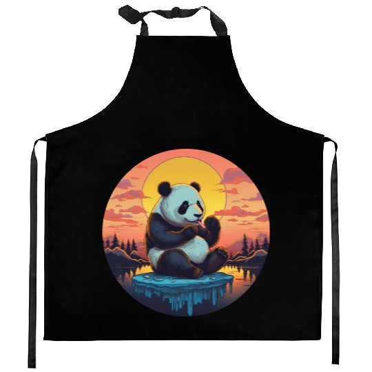 Cute Panda on Ice Floe with Sweets - Sunset Kitchen Aprons