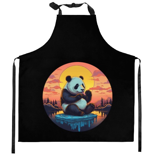 Cute Panda on Ice Floe with Sweets - Sunset Kitchen Aprons