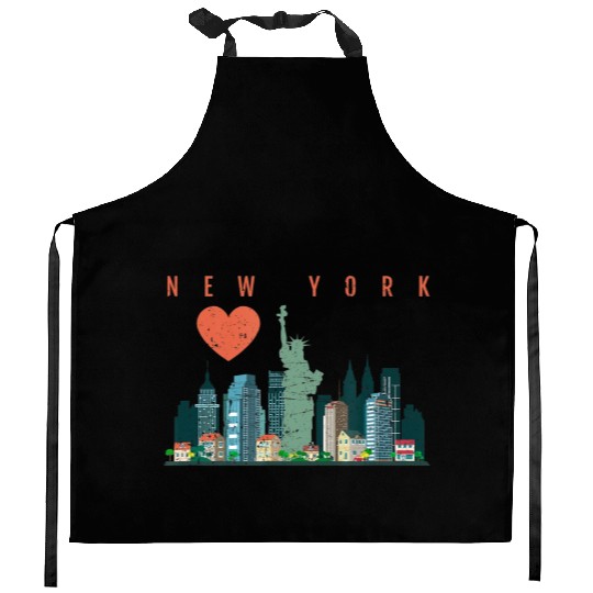 New York City Nyc Skyline Heart Distressed Style Kitchen Aprons