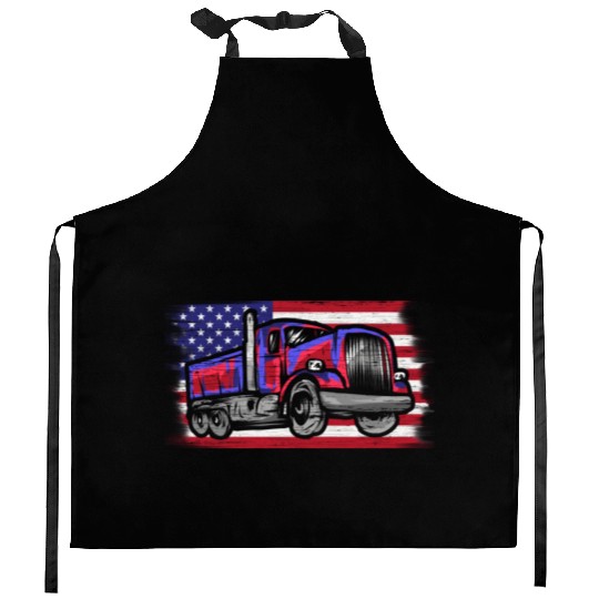 Dump Truck Usa Flag Garbage Trucker Kitchen Aprons