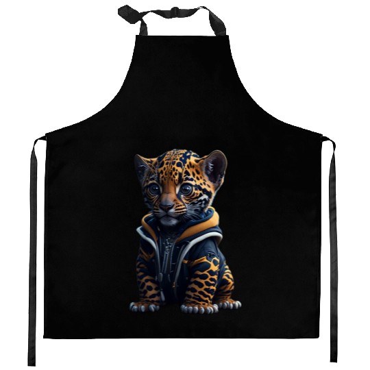 A cute tiny hyper realistic baby jaguar Kitchen Aprons
